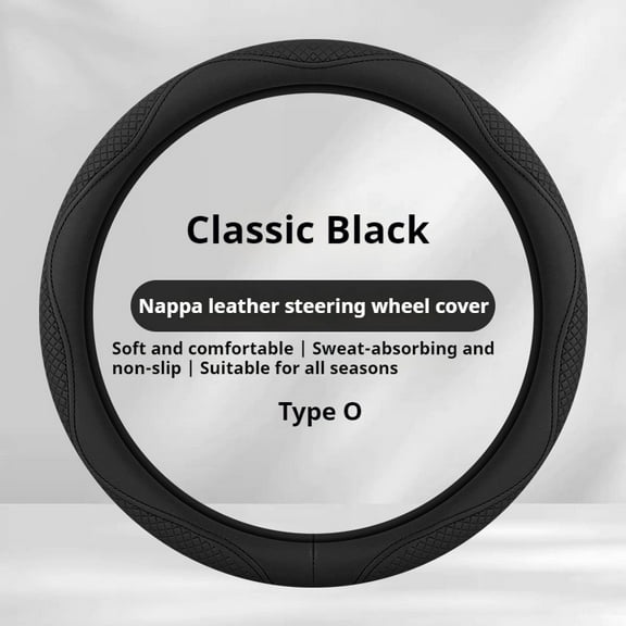 Morandi Nappa Leather Steering Wheel Cover Four Seasons Universal Classic Black [Round]