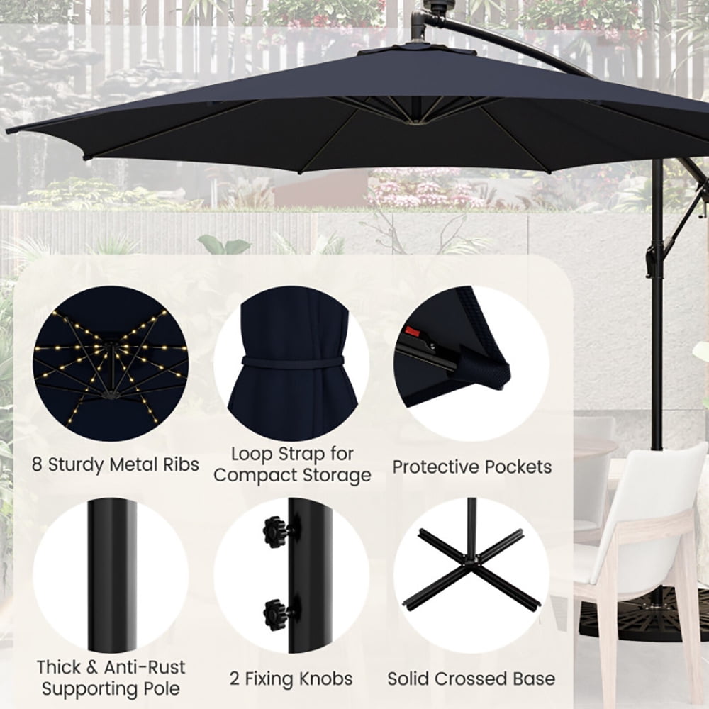 Aimee Lii 10 Feet Patio Offset Umbrella with 112 Solar-Powered LED Lights, Sunbrella Patio Umbrellas, Navy Aimee Lii 10 Feet Patio Offset Umbrella with 112 Solar-Powered LED Lights, Sunbrella Patio Umbrellas, Navy
