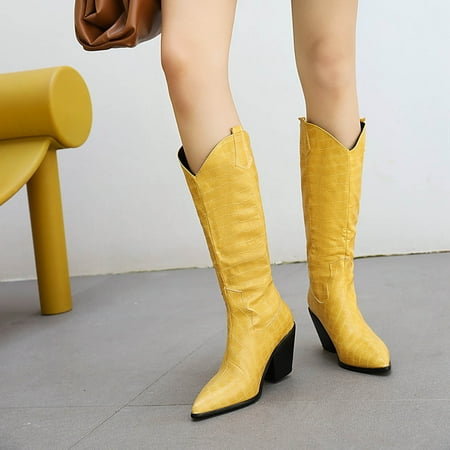 

Big Clearance! Juebong Autumn And Winter Warm Plus Size Women s Boots Thick High-heeled Stone Pattern Sleeve Pointed High Boots