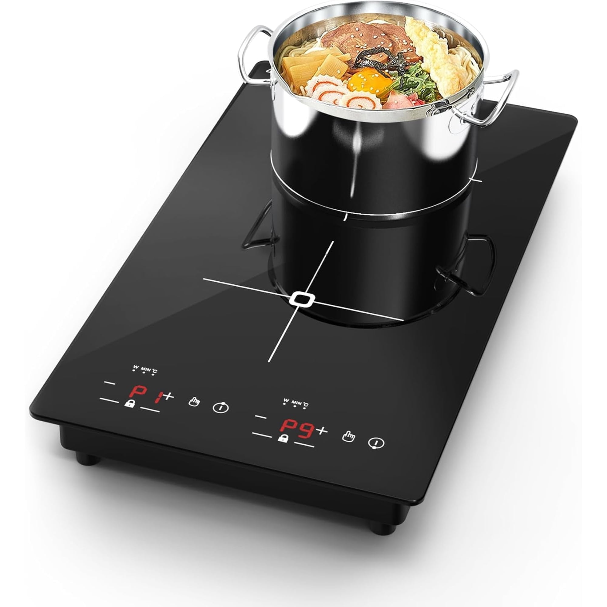 VBGK Double Induction Cooktop, 2000W 2 Burner Electric Countertop 12 inch Hot Plate with Touch Control, Timer, Child Lock for Home Kitchen Cooking