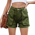 thumbnail image 2 of Womens Summer Jean Shorts Casual Pull on Elastic Waist Denim Shorts with Pockets Army Green S, 2 of 9