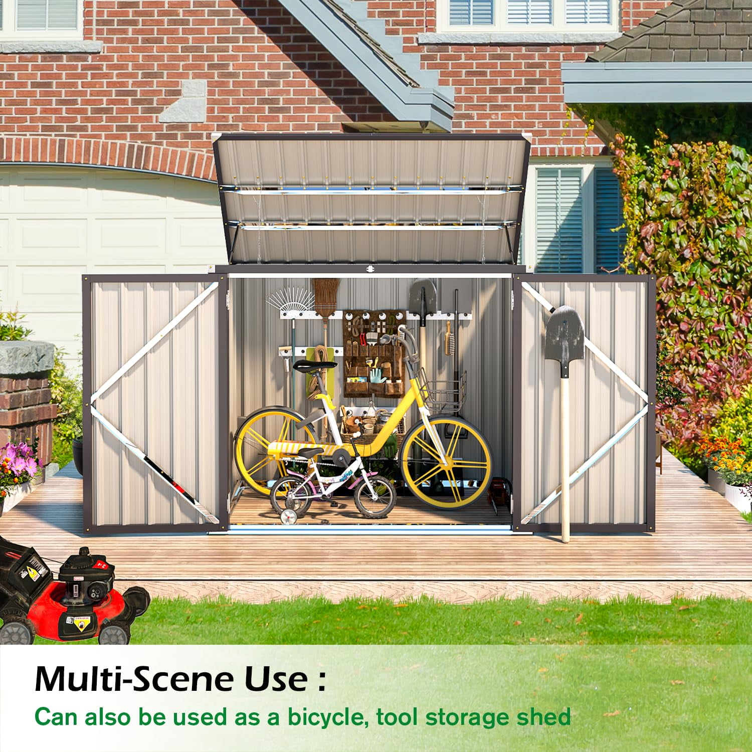 AECOJOY 46 Cu ft. Outdoor Horizontal Storage Shed Wastebasket Enclosure Container Metal Garbarge Shed in Gray