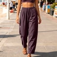thumbnail image 4 of CHGBMOK Womens Cotton Linen Pants Baggy Boho Casual Palazzo Pants Wide Leg Long Lounge Trousers with Pockets, 4 of 6
