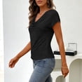thumbnail image 5 of Htigea Women's Short Sleeve Tops Summer Cowl Neck Business Shirts Solid Color Office Work Dressy Blouses Black S, 5 of 8