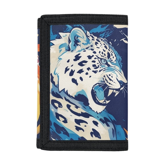 Psesaysky Blue Leopard Theme Trifold Card Wallet, Slim Polyester Pouch for Kids and Boys, for Daily Travel and Outdoor Use