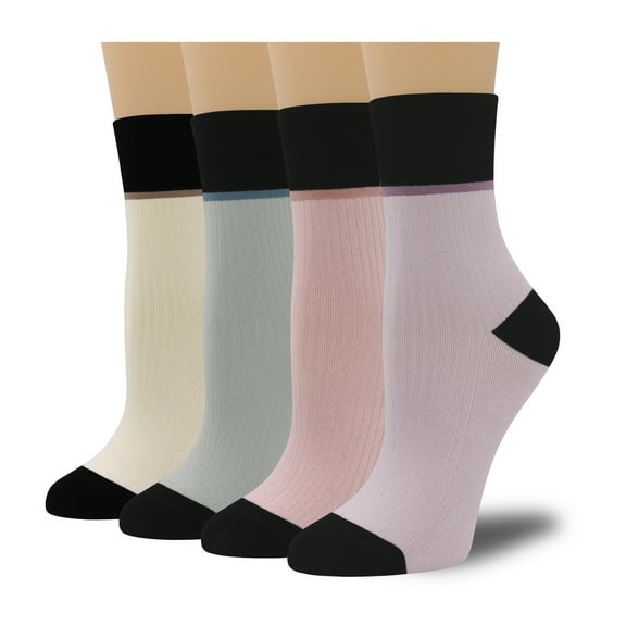 Women's Cotton Crew Socks - Colorblock Stripes Fashion Ultra-Soft Cute Comfortable Casual Vintage Socks 4 Pairs (US, Numeric, 8, 11, Regular, Regular, Multicolor1)