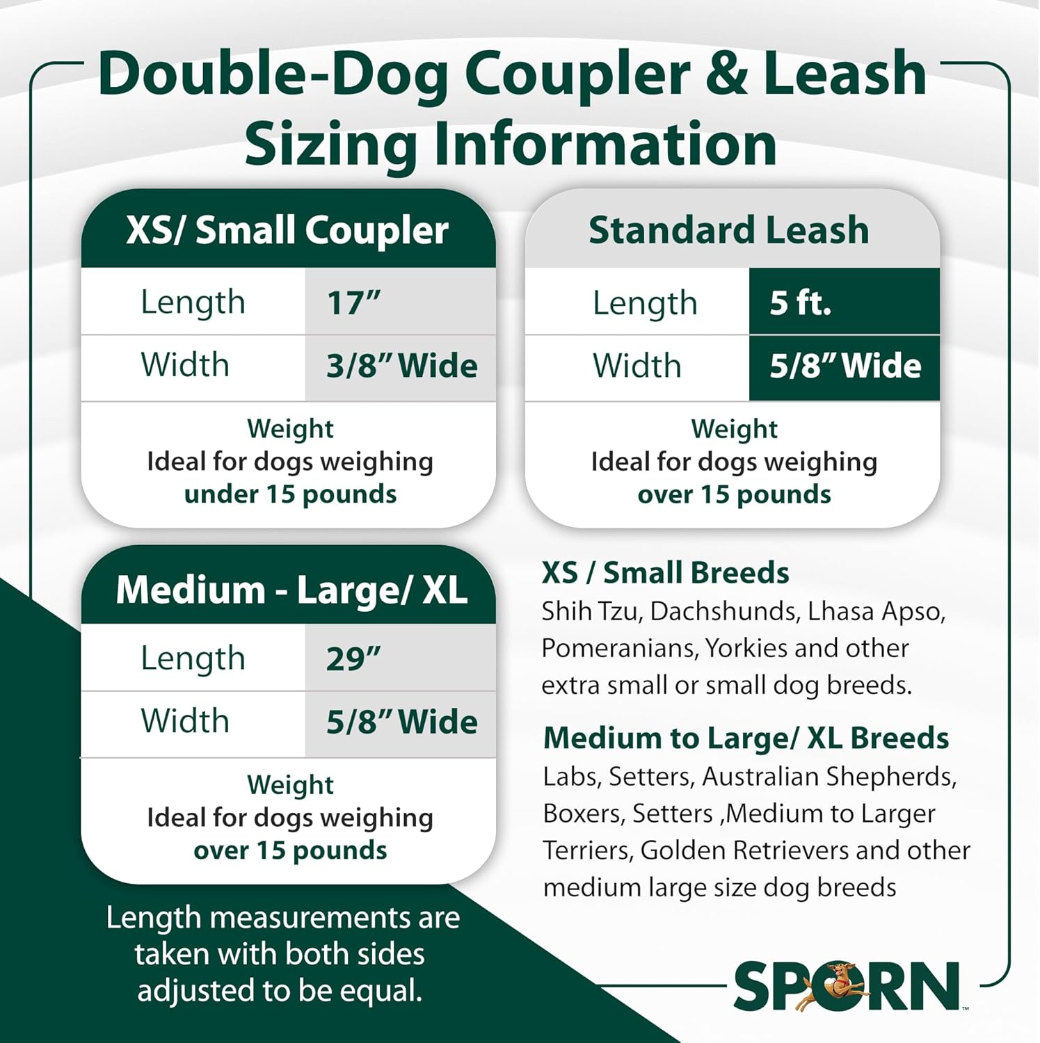 Sporn Double Dog Leash Fully Adjustable for Medium / Large Dogs Black