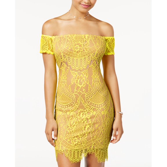 Material Girl Juniors Off The Shoulder Lace Dress Yellow M