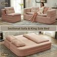 thumbnail image 3 of 80" King Size Convertible Sleeper Sofa Bed with Independent Chaise Lounge,Multifunctional Plush Corduroy Sectional Sofa Couch for Living Room,Bedroom,Pink, 3 of 7