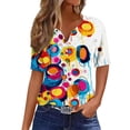 thumbnail image 2 of Nrmvnmi Women Short Sleeve Floral Prints Tops 2024 Summer Fashion T Shirt Casual V Neck Pullover Button Plus Size Blouse Tees Mothers Day Gifts, 2 of 5
