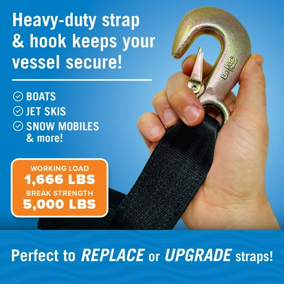 Boat Trailer Winch Strap with Hook Bow Boat Winch Strap Replacement for Hand Crank Trailer Heavy Duty Boat Hook Boat Winch Strap with Hook Towing Boat Trailer Straps & Other Trailers 5000Lbs 2" x 20'