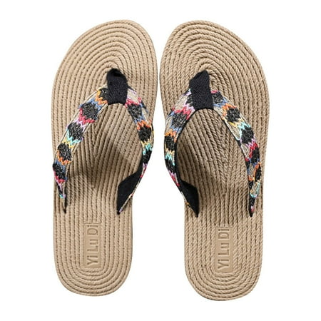 

Wandatree Seaside Imitation Straw Flat Flip Flops for Women Fashion Beach Summer Sandals Black 8.5