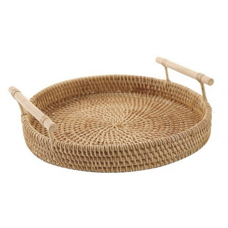 

Warkul Wicker Fruit Tray Round Anti-deformed Rattan Enjoy Refreshments Wicker Serving Tray for Home