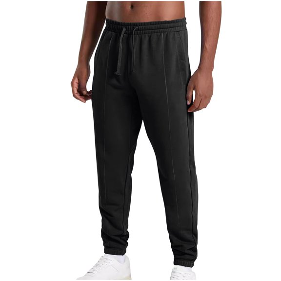 cfhntfmh Men's Casual Joggers Solid Straight Leg Sweatpants Workout Athletic Pants with Pockets Drawstring Gym Running Pants(Black,X-Large)