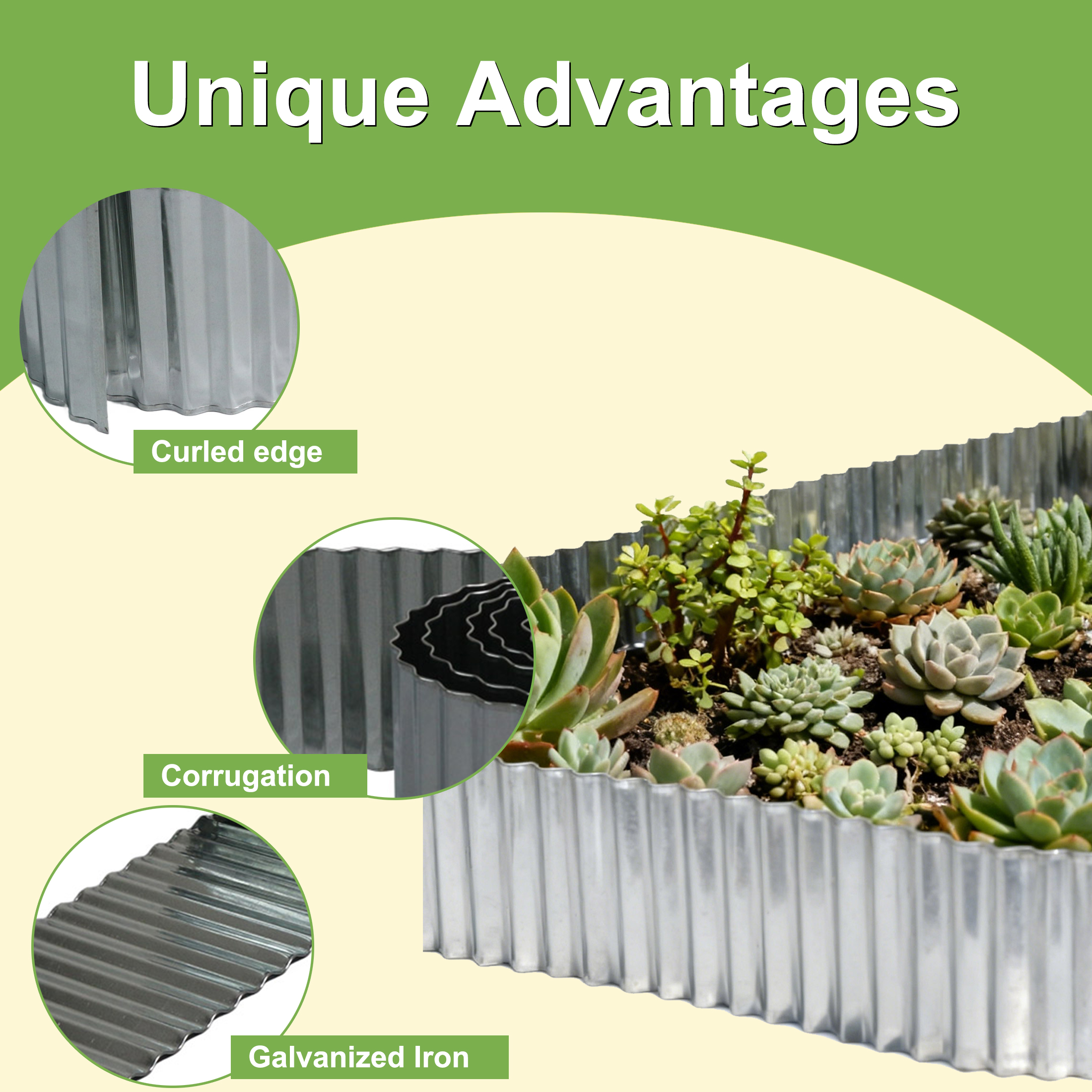 4W Galvanized Steel Garden Edging, 6.3" x 16.5' Corrugated Landscape Border, Flexible Lawn and Yard Edging Strip for Flower Beds and Tree Rings, Natural