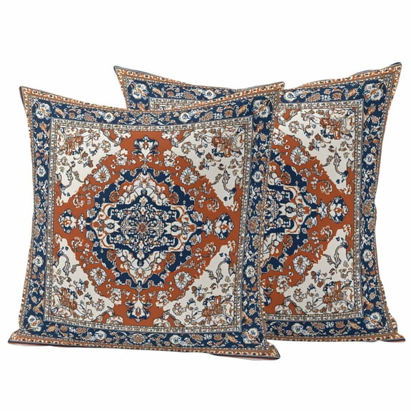 Orange Blue Boho Southwestern Outdoor Waterproof Pillow Covers, Traditional Ethnic Classical Decorative Square Throw Pillowcase Sofa Cushion Sham for Patio/Couch/Chair, 24"x24" 2 Pack