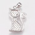 thumbnail image 2 of 5 pc Brass Micro Pave Cubic Zirconia Kitten Pendants Cartoon Cat Shape Platinum 20.5x13x2mm Hole: 2.5x4mm, 2 of 2