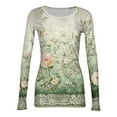 thumbnail image 5 of JGNGSHN Long Sleeve Shirts for Women Slim Fit Stretch Crewneck Ribbed Undershirts Floral Print T-Shirt Going Out Workout Outfits, 5 of 5