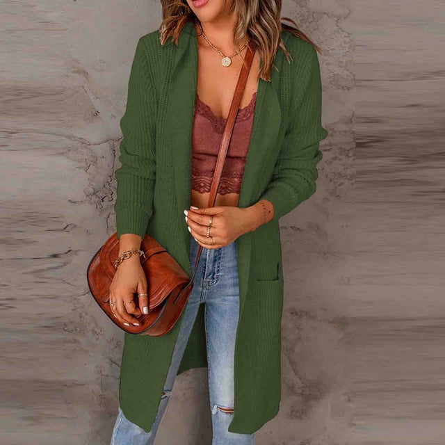 Pntutb Top de moda para mujer, cárdigan con bolsillo, prendas de vestir a medio y largo plazo, abrigo de manga larga, liquidación Pntutb Pntutb-1011