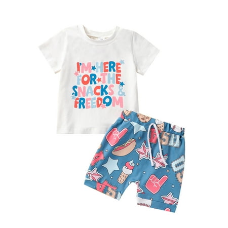

4th of July Baby Boy Outfit Toddler Fouth of July T Shirts and Shorts USA White Red and Blue Clothes Set