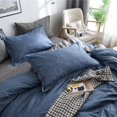 thumbnail image 4 of Juego de funda nórdica para cama de matrimonio, 4 piezas, juego de cama de microfibra con estampado liso a cuadros con 2 fundas de almohada y 1 sábana (220 x 240 cm, gris azulado), 4 of 5
