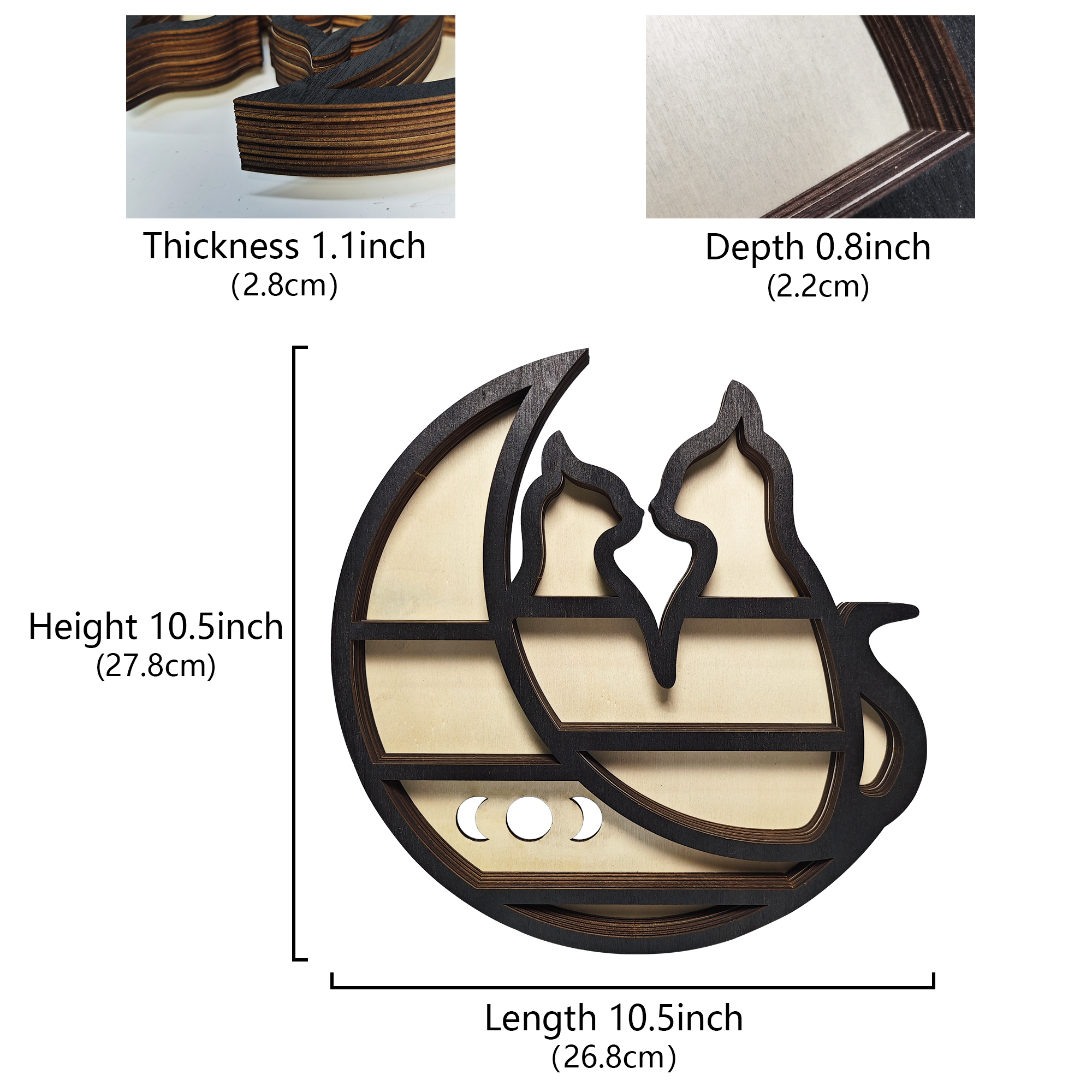 FNYDOX Wall Shelf, Cats on the Moon Crystal Display Shelf, Cute Knick Knack Shelf Wooden Gothic Floating Shelf Stone Storage Holder Organizer Aesthetic Home Wall Decor Gifts