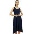 thumbnail image 2 of Bimba Robe en Rayonne de Designer pour Femme avec Poches, Maxi Bleu Uni avec Foulard - 8, 2 of 6