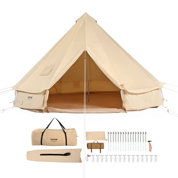 VEVOR Canvas Bell Tent, 4 Seasons 7 m/22.97 ft Yurt Tent, Canvas Tent for Camping with Stove Jack, Breathable Tent Holds up to 12 People, Family Camping Outdoor Hunting Party