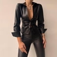 thumbnail image 2 of DPTALR Blouse Classique pour Femmes Couleur Unie Boutons Slim Col à Revers Manches Longues Tunique, 2 of 5