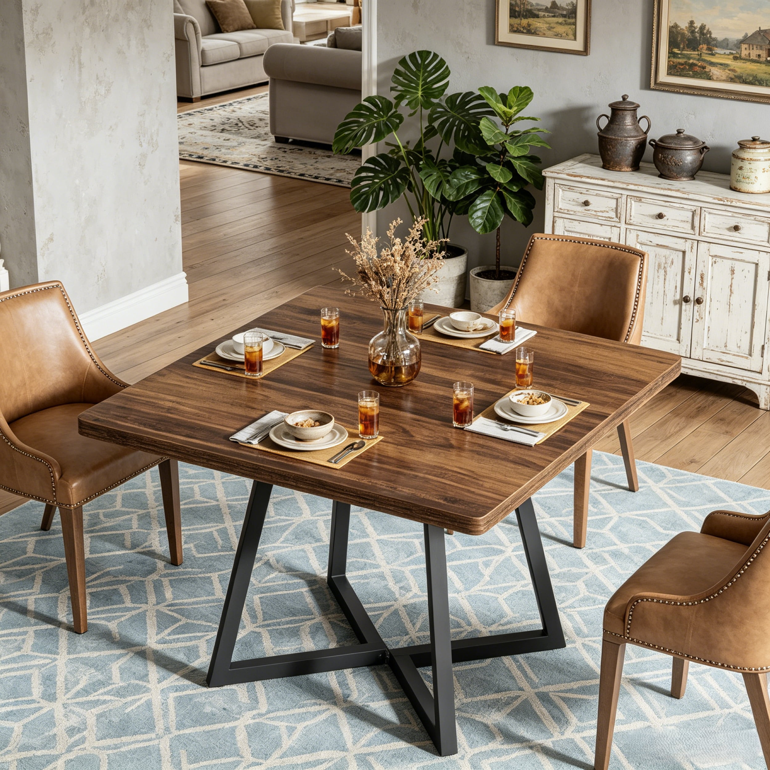 Fnova 31.5" Square Dining Table, Small Kitchen Dinner Table, 2-4 Person Industrial Dining Table, Square Kitchen Table for Dining Room Farmhouse Home Decor Furniture