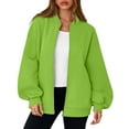 thumbnail image 6 of Mohiass Oversized Zip Up Sweatshirt Women Fleece Zip Up Bomber Jacket Casual Athletic Y2k Sweat Jackets with Pockets Fluorescent Green 2XL, 6 of 6