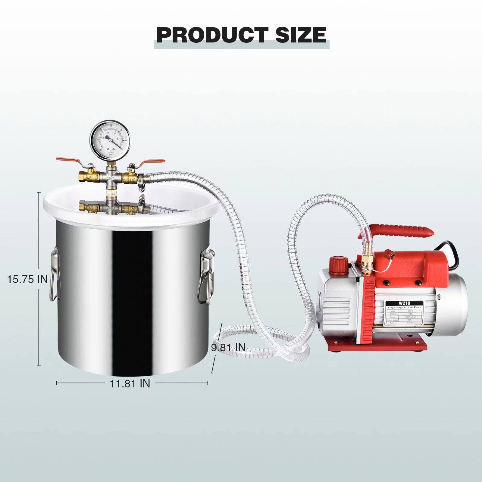 5 Gallon Vacuum Degassing Chamber Silicone Kit & 5 CFM Single Stage Pump Hose 