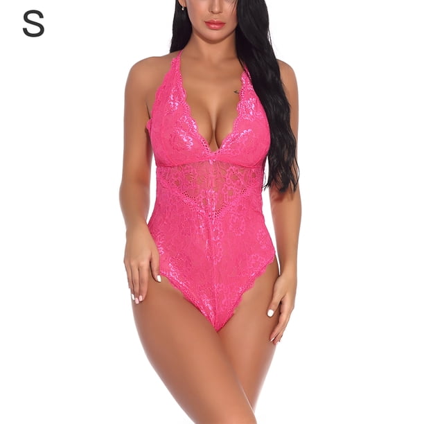 Sexy Jumpsuit Soft Cosplay Body Mono de tela de pantalla de encaje para mujeres adultas, rosa roja, S Guardurnaity XX000036-06