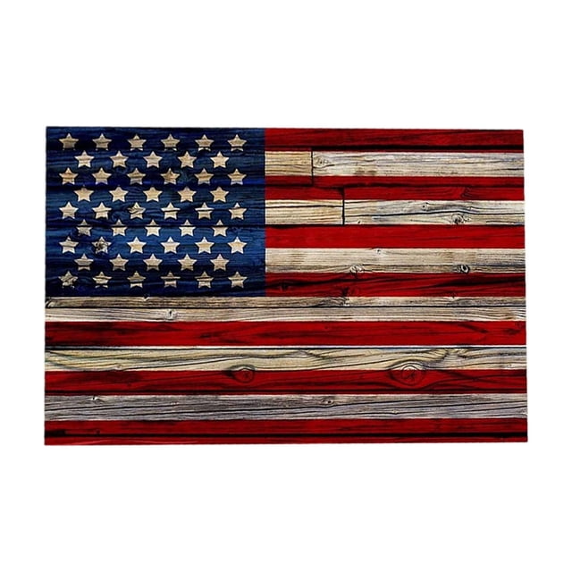 Tapis de Sol pour la Fête de l'Indépendance Motif Patriotique Drapeau des É.-U. 23,62 Po x 15,75 Po Tapis de Patio et de Jardin en Polyester avec Endos Antidérapant et Bords à Double Loquet
