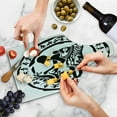 thumbnail image 4 of African Cutting Board, Round Ring Shaped Frame with Woman Agriculture Prehistoric Art, Decorative Tempered Glass Cutting and Serving Board, Wine Bottle Shape, Black and White, by Ambesonne, 4 of 5