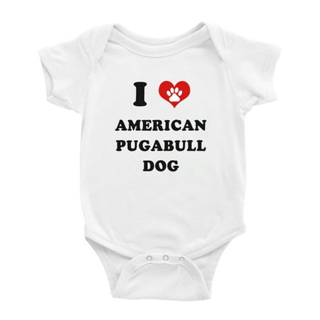 

I Heart American Pugabull Dog Funny Baby Rompers Baby Clothes (White 12-18 Months)