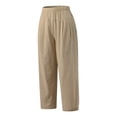 thumbnail image 3 of QLEICOM Womens Slacks Women's Wrinkle Free Relaxed Fit Straight Leg Pants Loose Solid Pockets Elastic Waist Comfortable Harem Ankle-Length Pants Wide Leg Pants Relaxed Fit Trousers Khaki L, 3 of 6