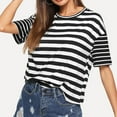 thumbnail image 2 of Fesfesfes Womem Tops Loose Tops Women's Short Sleeve Striped Print Patchwork Top Blouse Casual Tee Round Neck Summer Tops Elegant Tunic Blouse Summer, 2 of 6