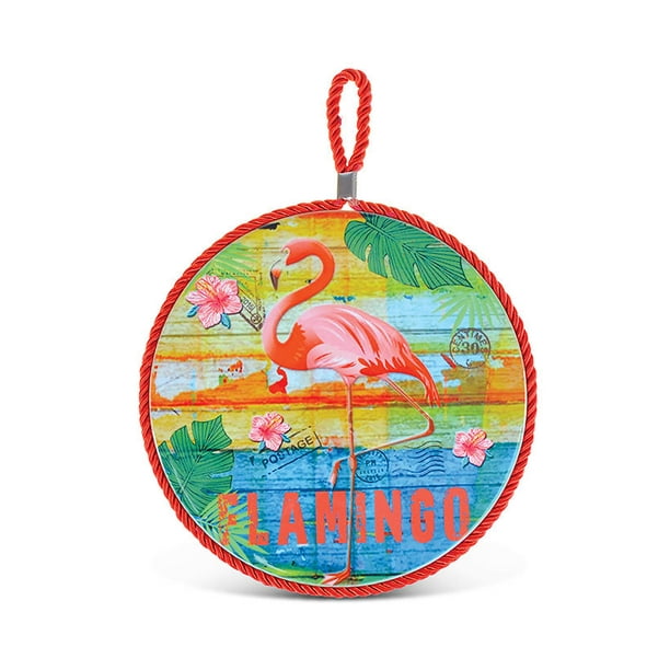 Puzzled Ceramic Tropical Pink Flamingo Kitchen Pot Holder, 6.5