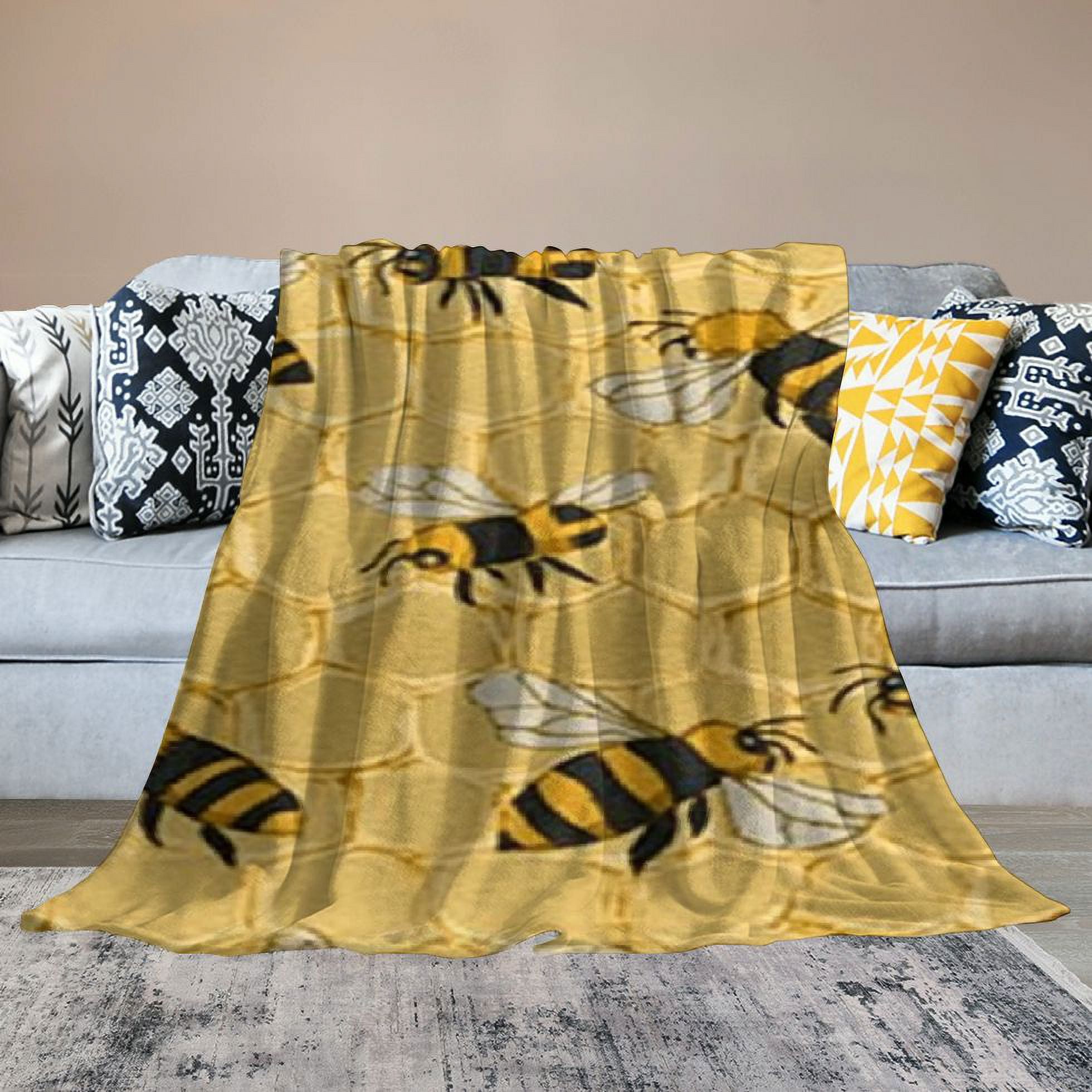 BCIIG Funny Bees Honey Yellow Bumblebee Beehive Throw Blanket Flannel Fleece Autumn Lightweight Soft Fuzzy Cozy Couch Bed Blanket Fall Decor Thanksgiving Gifts Kids Adult  60x80in