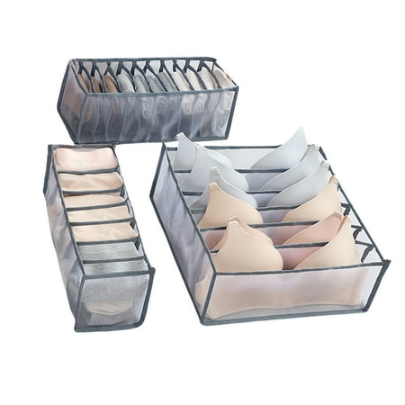 

NICEXMAS 1 Set/3pcs Compartments Clothes Storage Box Closet Drawer Dividers Organizer Storage Case for Socks Bra Underwear (Grey Three-piece with 6 Grids 7 Grids 11 Grids)