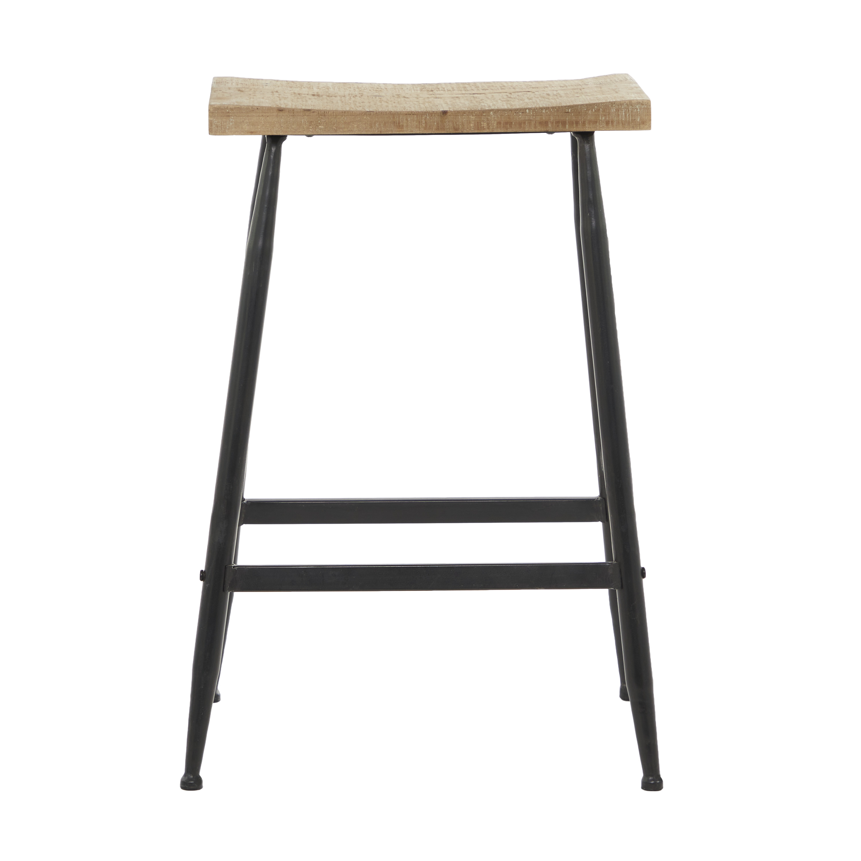 DecMode 18" x 25" Black Metal Counter Stool with Brown Wood Top, 1-Piece