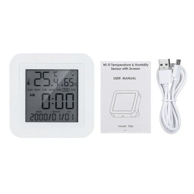 WIFI Temperature & Humidity Sensor with LCD Screen LCD Digital Indoor Thermometer Hygrometer Room Hygrothermograph Thermo-Hygrometer with Calendar