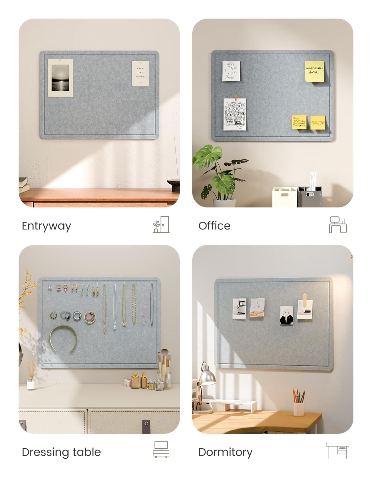 Bulletin Board  23.6" X 17.5" Cork Alternative With 12 Safe Removable Adhesive Tabs Foldable Felt Pin For Home Office Classroom Bedroom Entryway Walls-blue Gray