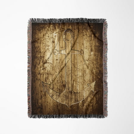 Anchor On Wood Photo Woven Blanket