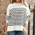 thumbnail image 6 of AJHSAKLt Sweaters for Women Long Sleeve Striped Crew Neck Bat Wing Casual Pullover Sweater Striped Sweater White, 6 of 7