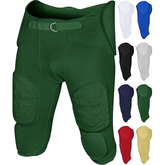 Exxact Sports Proline Men's Integrated Football Pants with 7 Flex Pads, Lightweight Football Practice Pants for Protection (A2XL, Dark Green)