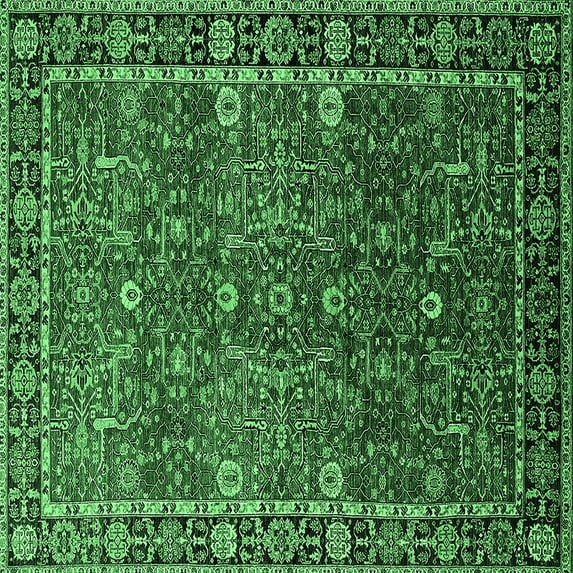 Ahgly Company Indoor Square Oriental Emerald Green Industrial Area Rugs, 3' Square
