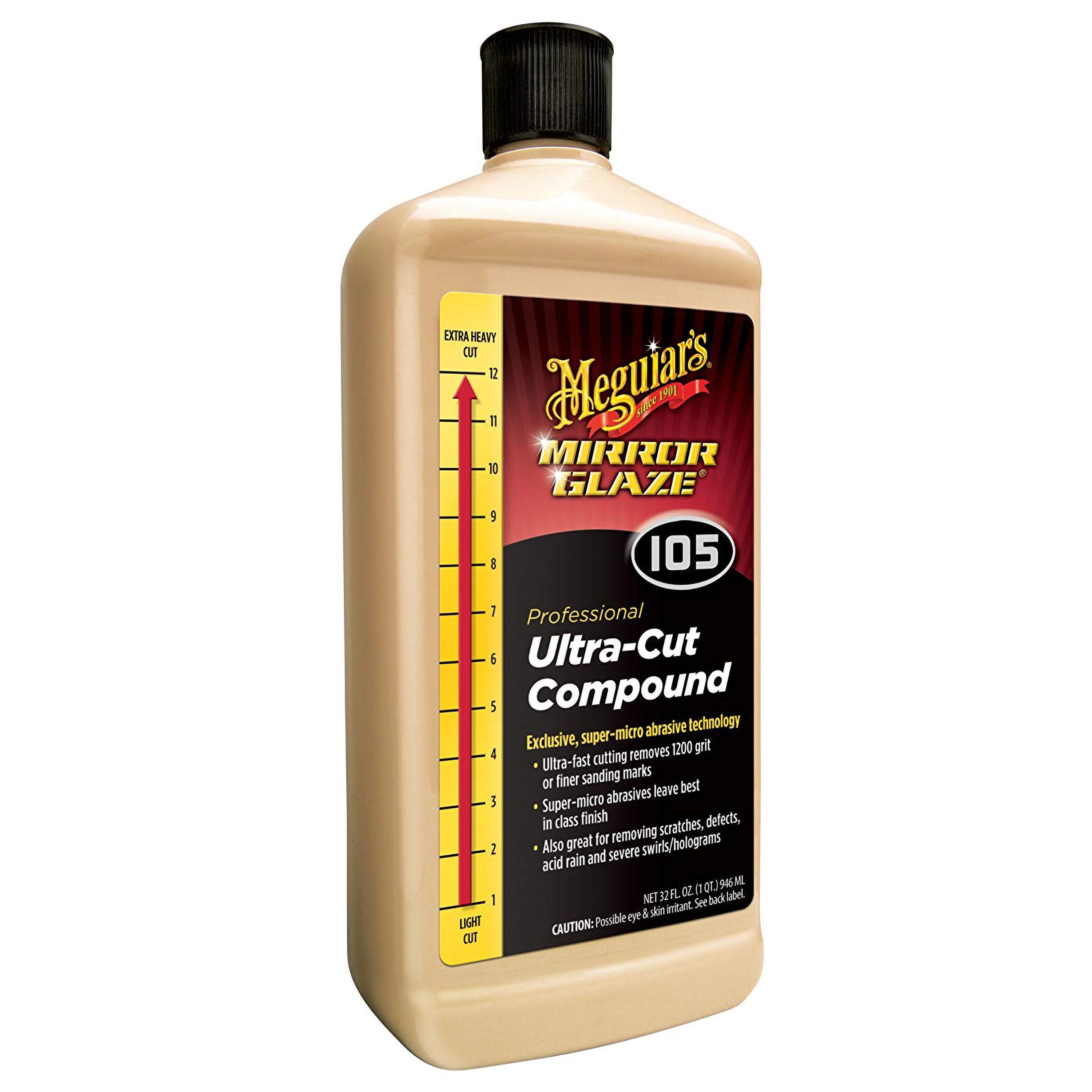 Meguiar’s Mirror Glaze Ultra-Cut Compound, Off-White, Liquid - Restore Car Shine, 32 Fl Oz