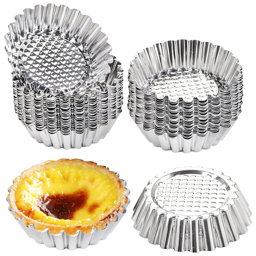 20pcs Stainless Steel Egg Tart Molds Reusable Baking Tools Cupcake Muffin Cups 